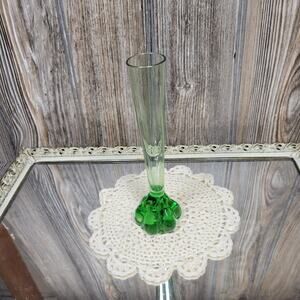 Vintage Small Bud Vase Green Colored Glass Petal Footed